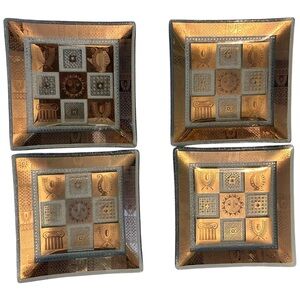 Mid Century Georges Briard Square Bent Glass Dish Gold Sun Lyre Motif